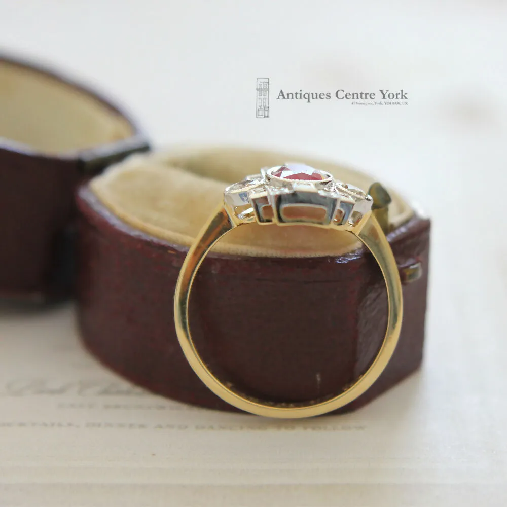 Deco Style 18ct Ruby & Diamond Cluster Ring